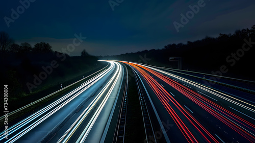 Trainées de nuit : Illumination du voyage sur l'autoroute en longue exposition photo