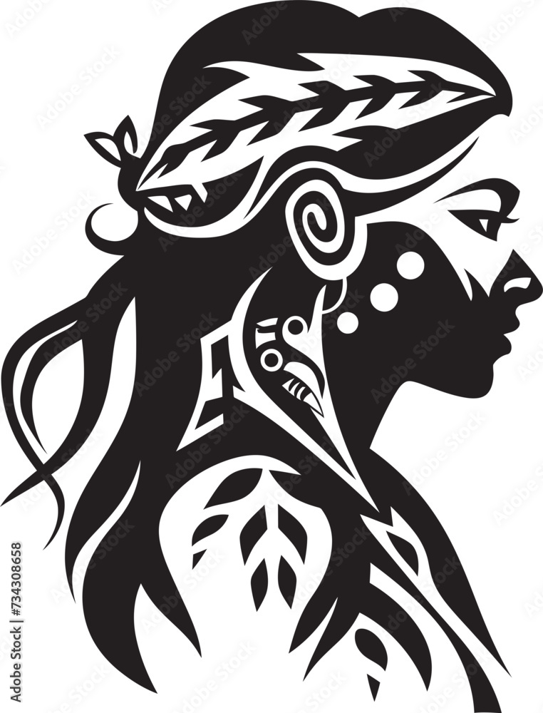 Obraz premium Tribal Harmony Black Island Woman Graphic Polynesian Pride Vector Tribal Woman Design