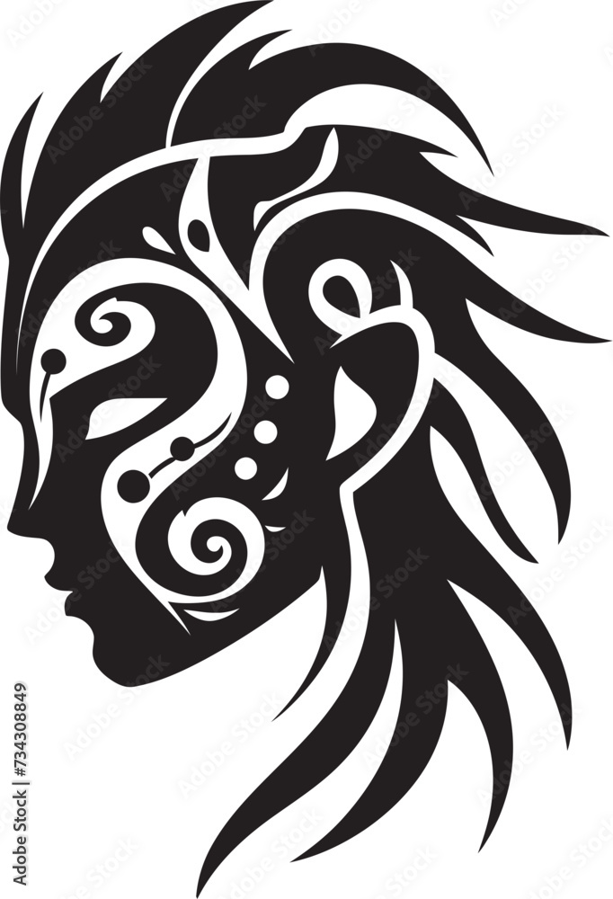 Tropic Tranquility Black Tribal Woman Icon Pacific Essence Vector Hawaii Woman Symbol