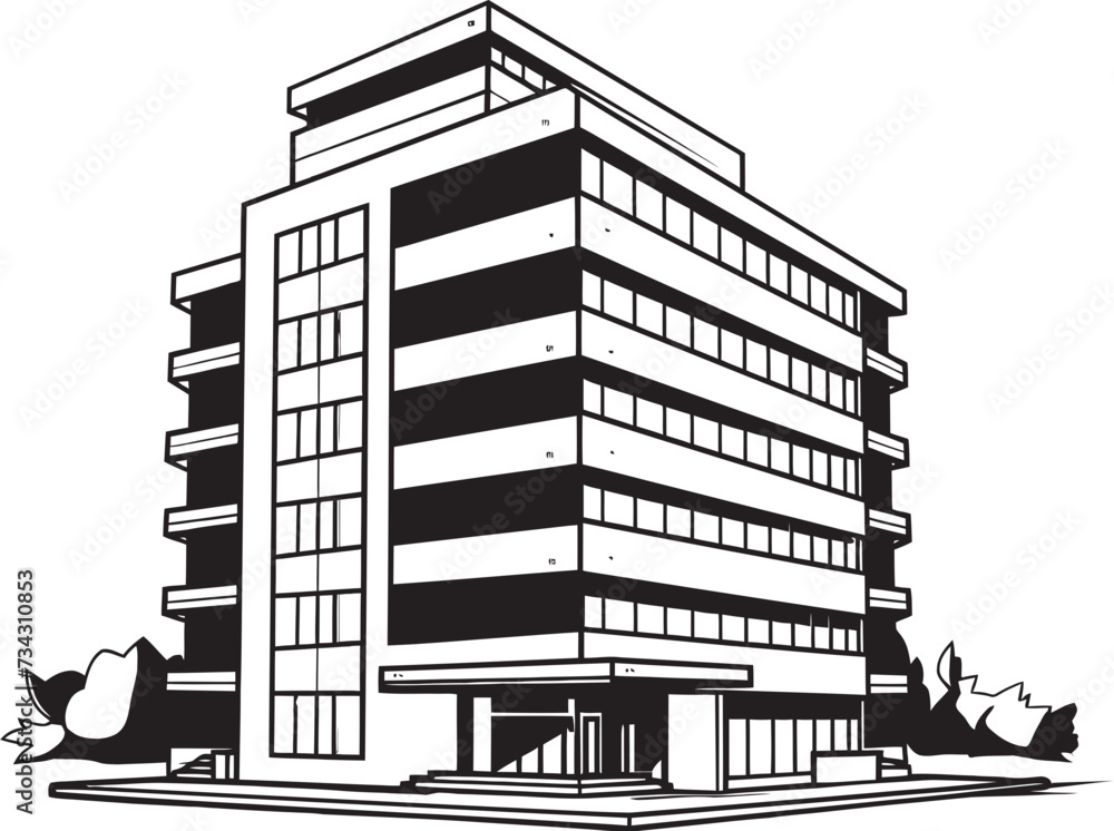Noir Corporate Tower Outline Vector Building Sketch in Noir Midnight Commercial Concept Black Multifloor Building Design