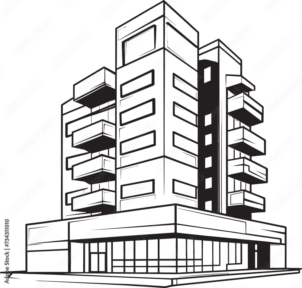 Midnight Commercial Tower Outline Vector Building Sketch in Black Shadowy Mixed Use Design Black Multifloor Building Design Midnight Commercial Tower Outline Vector Building Sketch in Black Shadowy Mixed Use Design Black Multifloor Building Design