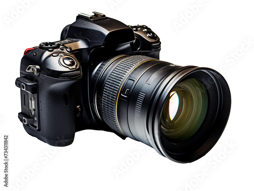 a black camera with a large lens photo