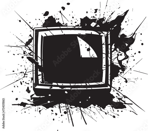 Fragmented Flatscreen Silhouette Black Graphic of Shattered Television Outline Cracked Console Sketch Vector Design of Broken TV Outline