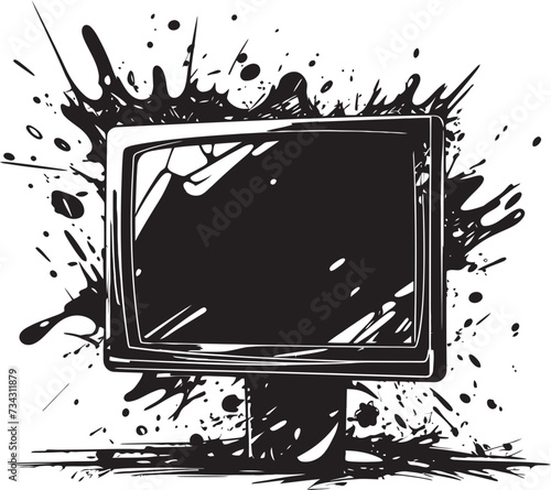 Wrecked Watchbox Sketch Black Graphic of Broken TV Outline Cosmic Cruiser Concept Vector Design of Space Rocket Icon