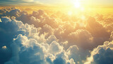 Breathtaking view of sunlit clouds from above, symbolizing tranquility and heaven, suitable for spiritual themes.