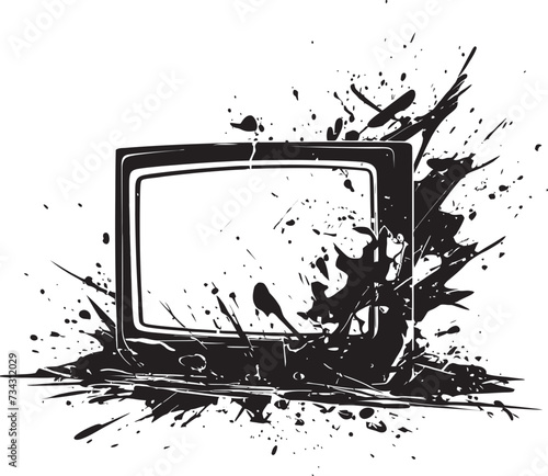 Ruined Reception Vector Design of Smashed Television Wrecked Watchbox Black Icon of Broken TV Design