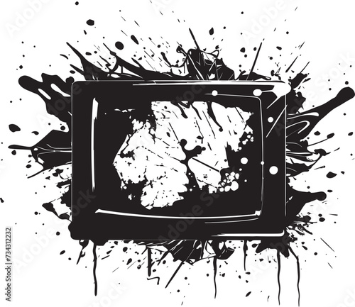 Fragmented Flatscreen Vector Graphic of Smashed Television Screen Cracked Console Black Element of Shattered TV Screen