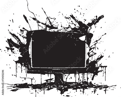 Ruined Reception Black Icon of Smashed Television Screen Wrecked Watchbox Vector Graphic of Shattered TV Screen photo