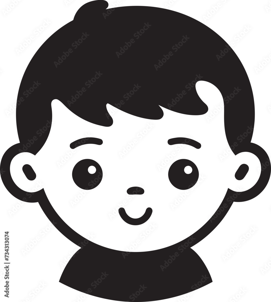 Mini Marvel Black Icon of Childs Face Petite Preschooler Vector Toddler Face in Black Mini Marvel Black Icon of Childs Face Petite Preschooler Vector Toddler Face in Black