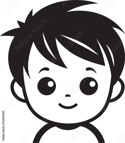 Adorable Tot Vector Toddler Face in Black Little Angel Black Icon of Childs Face