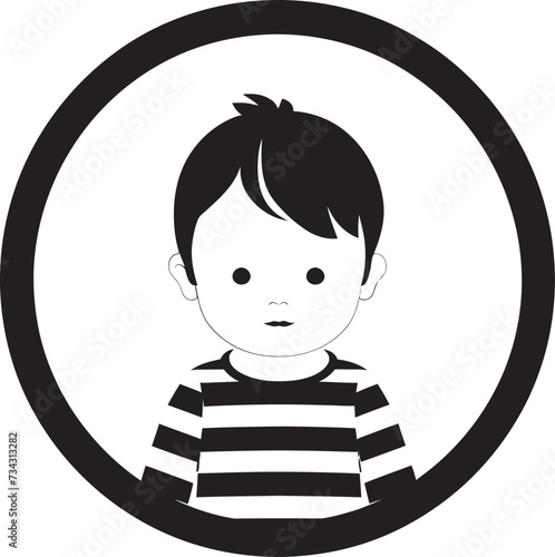 Little Angel Black Icon of Childs Face Tiny Tots Vector Toddler Face Design in Black