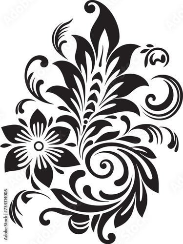 Fototapeta Naklejka Na Ścianę i Meble -  Nostalgic Notation Vector Design of Vintage Florals in Black Noir Nostalgia Black Vintage Floral Icon
