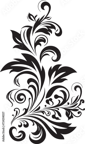 Victorian Vibes Black Vintage Floral Icon Elegant Evergreens Vector Design of Vintage Florals in Black