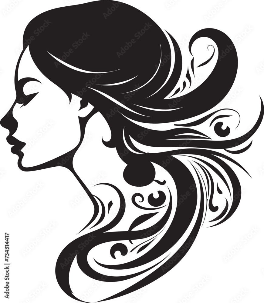 Noir Nouveau Black Icon of Womans Face Elegant Echoes Vector Woman Face in Black Noir Nouveau Black Icon of Womans Face Elegant Echoes Vector Woman Face in Black