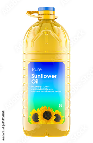 Sunflower Oil in big plastic bottle, 3D rendering isolated on transparent background photo