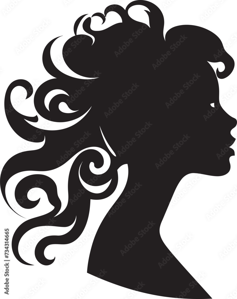 Vintage Verve Vector Design of Woman Face in Black Shadowed Siren Black Icon of Womans Face