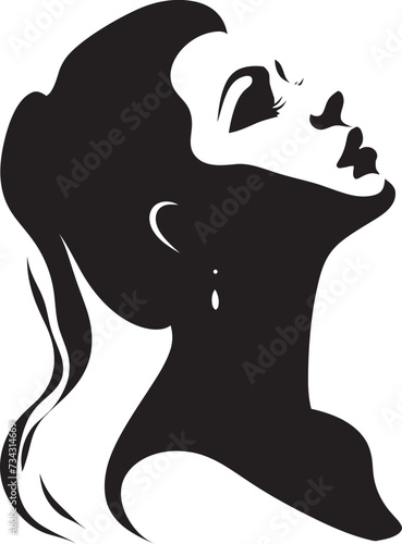 Mystical Maiden Black Icon of Womans Face Charcoal Charm Vector Woman Face in Black