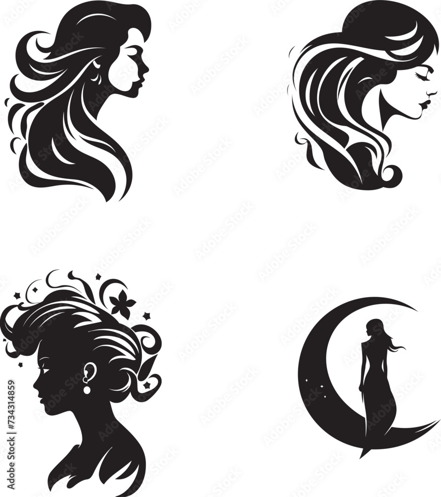 Elegant Enigma Vector Design of Woman Face in Black Noir Nostalgia Black Icon of Womans Face Elegant Enigma Vector Design of Woman Face in Black Noir Nostalgia Black Icon of Womans Face