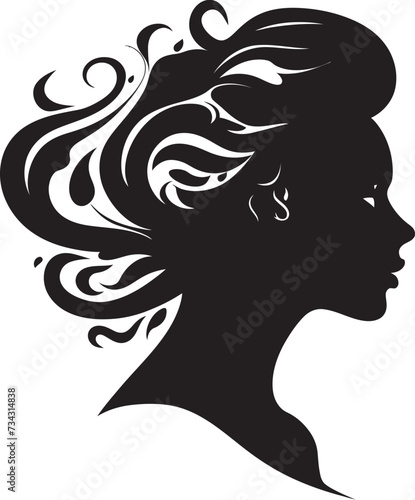 Mystical Maiden Black Icon of Womans Face Charcoal Charm Vector Woman Face in Black
