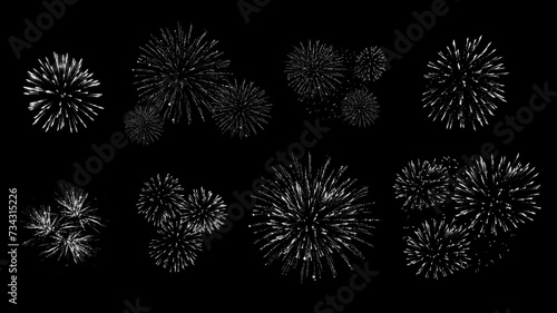 White fireworks set isolated on dark background. High resolution image