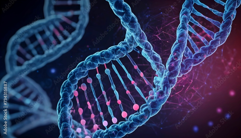 DNA double helix intertwined with digital AI elements, highlighting the ...