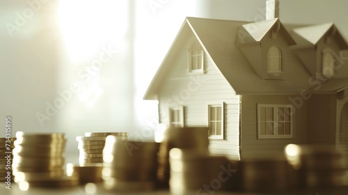 Generative AI : House with stacks of money and a rising curve symbolizing rising real estate prices