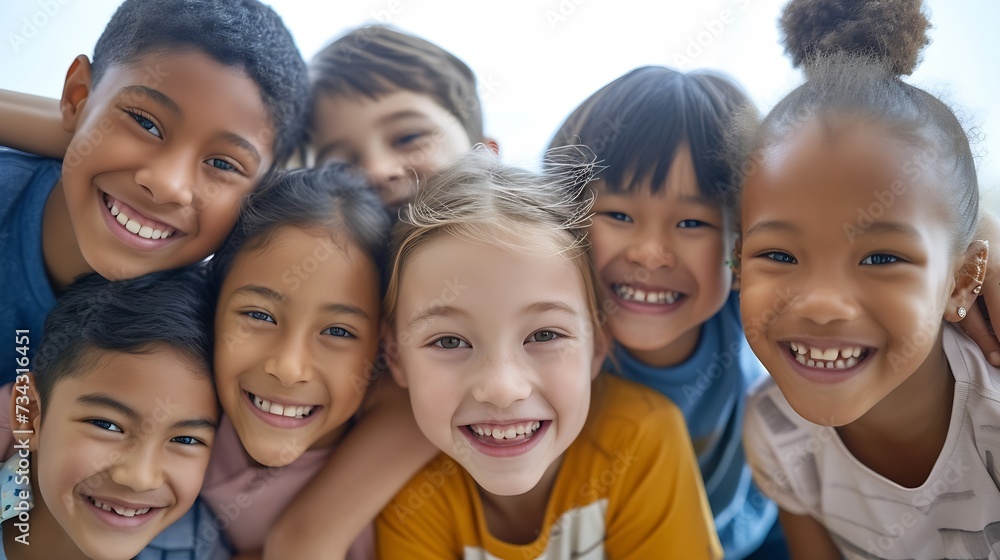 Generative AI : Ethnicity diversity group of kids friendship cheerful concept Generative AI : Ethnicity diversity group of kids friendship cheerful concept