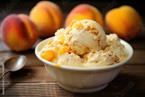 Peach cobbler ice cream. Tasty pie. Generate Ai photo