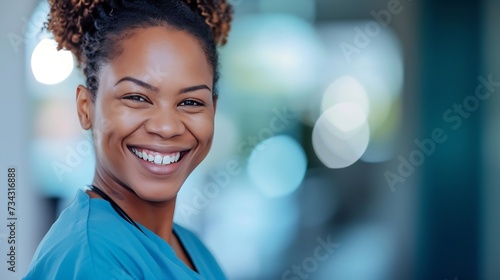 Generative AI : Portrait Of Smiling Female Doctor Wearing Scrubs With Stethoscope In Hospital Office