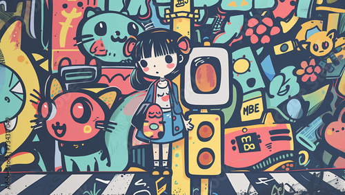 City Adventures: A Girl, Her Cat, and the Traffic Light