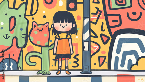 City Adventures: A Girl, Her Cat, and the Traffic Light