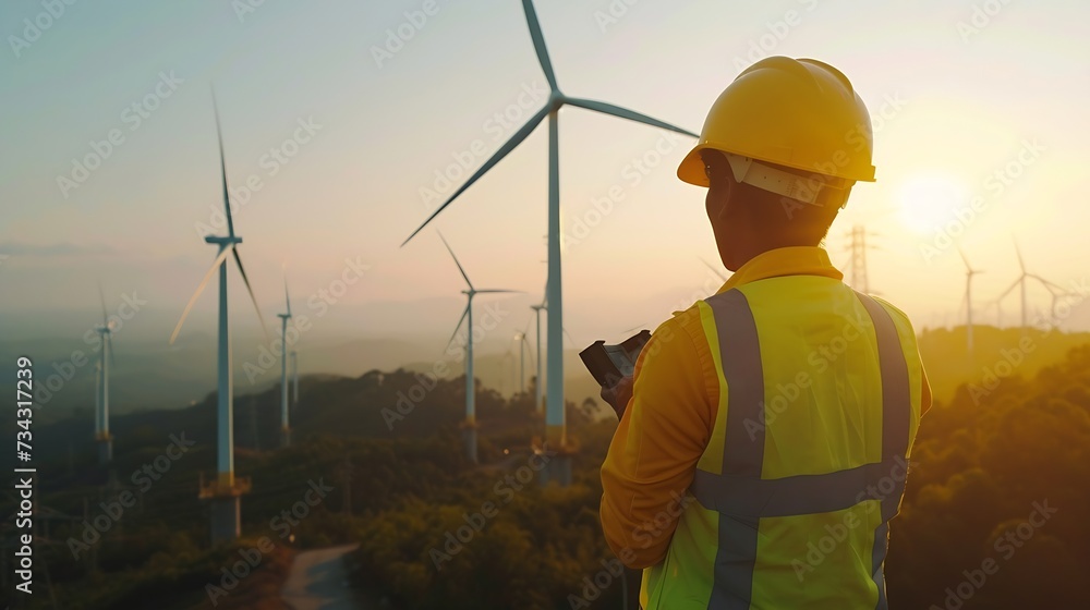 custom made wallpaper toronto digitalGenerative AI : Power engineer are working with wind turbines.