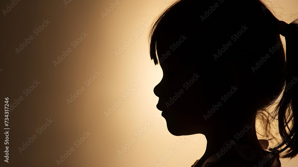 Generative AI : Silhouette of little girl profile. Generative AI : Silhouette of little girl profile.