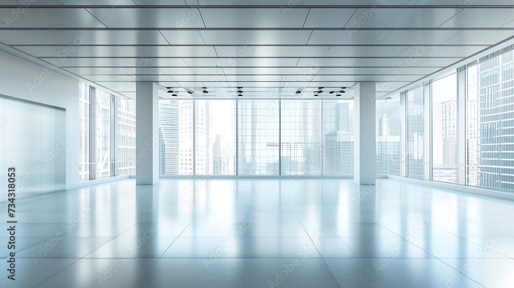 Generative AI : empty ground floor with modern cityscape and office buildings. Generative AI : empty ground floor with modern cityscape and office buildings.