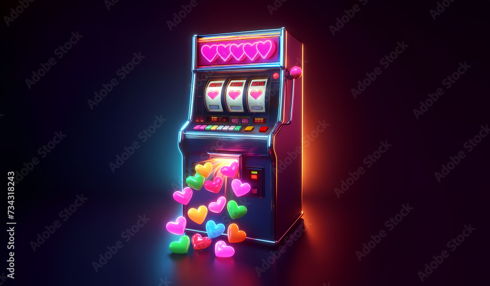 Retro Valentine's Day Jackpot Slot Machine space for text. Generative AI - obrazy, fototapety, plakaty 