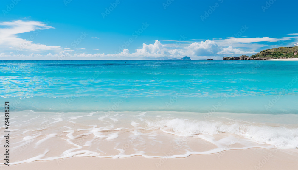 Tropical coastline, turquoise wave, tranquil sky summer vacation paradise generated by AI