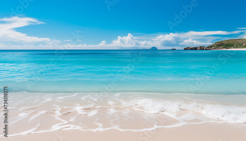 Tropical coastline, turquoise wave, tranquil sky summer vacation paradise generated by AI