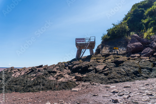 Emergency platform at Hopewell Rocks Provincial Park. Extreme tides in the Bay of Fundy can create emergency situations if visitors aren't prepared. 