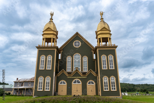 Fotografia The twin belfries of the 1909 church, which today houses the Musée Culturel du Mont-Carmel in Grand Isle, Maine
