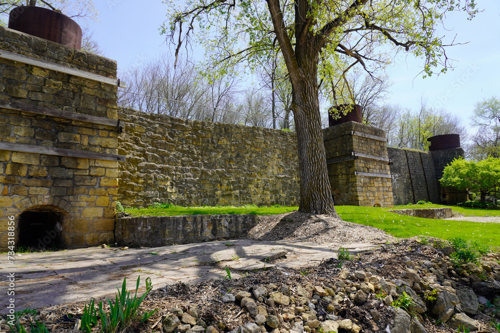 Hurstville Lime Kilns in Maquoketa, Iowa. Four kilns heated limestone
