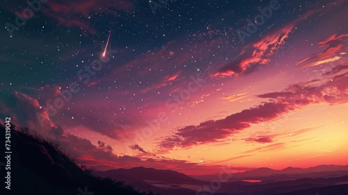 Fotografia shooting star in a dusk sky generative ai