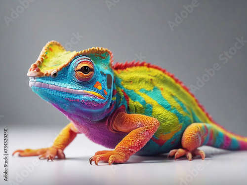 chameleon  multicolor Fluorescent Fantasy, cute 3d character - generated by ai