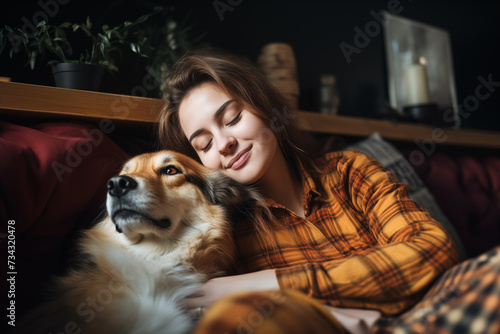 Portrait of friendship between a young woman and her dog