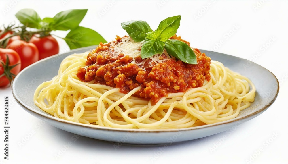 Spaghetti with bolognese sauce isolated on white background