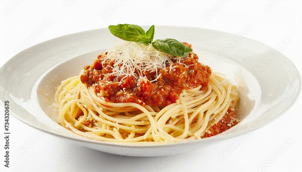 Spaghetti with bolognese sauce isolated on white background	
