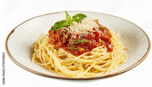 Spaghetti with bolognese sauce isolated on white background