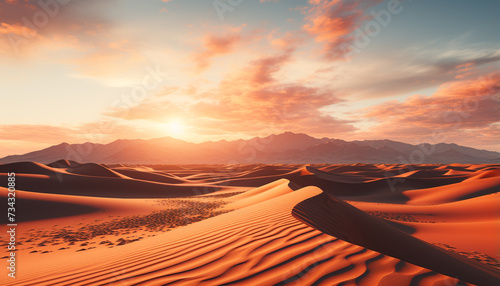 Majestic mountain range, tranquil sunset, arid climate, wave of heat generated by AI