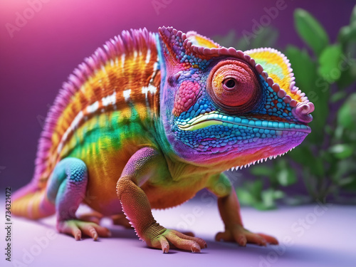 chameleon multicolor Fluorescent Fantasy, cute 3d character - generated by ai
