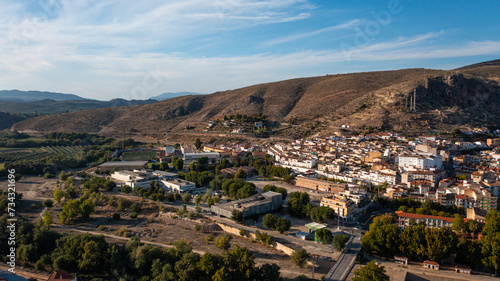 Aerial photo from drone to city of Loja and Church of the Incarnation with Moorish Alcazaba and Gorda Peak .Loja ,Granada, Andalusia, Spain, Europe (Series) photo