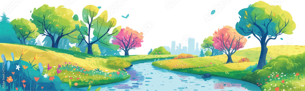 spring landscape isolated vector style